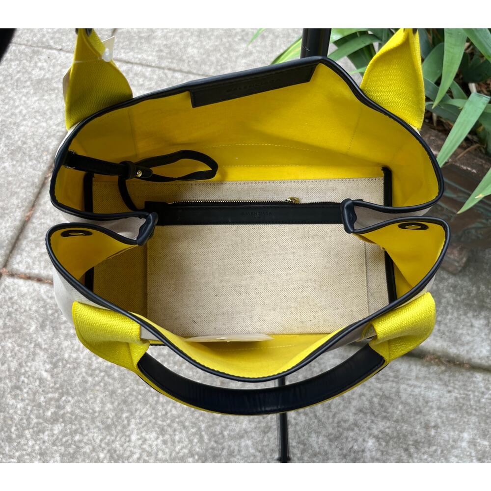 BALENCIAGA PARIS Cabas Cream & Yellow Canvas & Leather Tote Bag w/Pouch - Picture 7 of 13